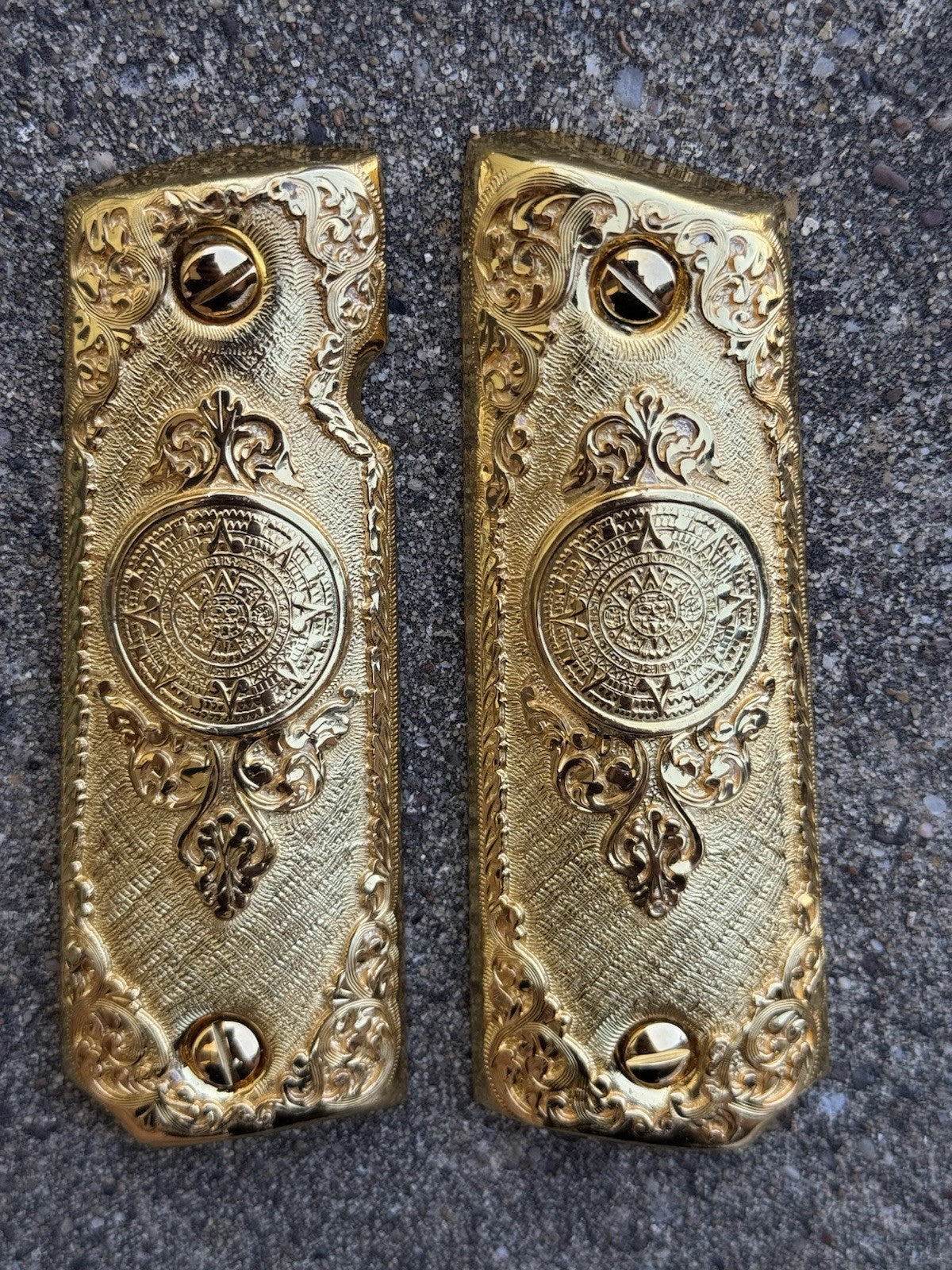 1911 45 38 Super Full Size Aztec Gold Gun Pistol Grip Cachas & 24K Screws