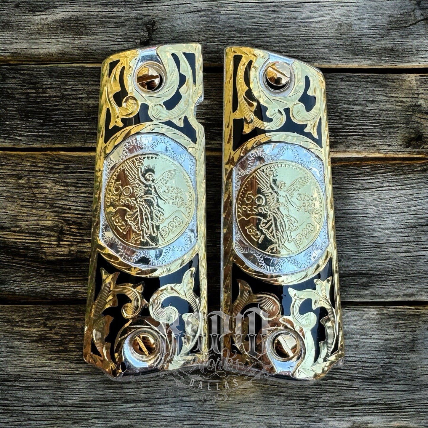 1911 45 38 Super Centenario Full Size Gold Gun Pistol Grip Cachas & 24K Screws