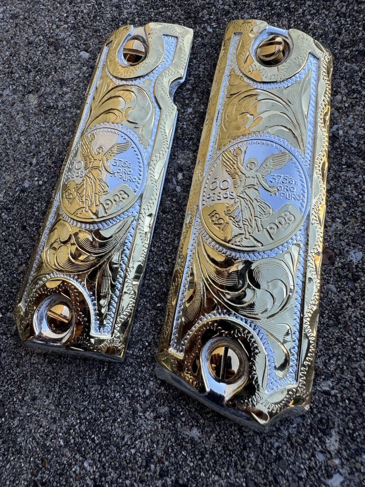 1911 45 38 Super Full Size Centenario Gold Gun Pistol Grip Cachas & 24K Screws