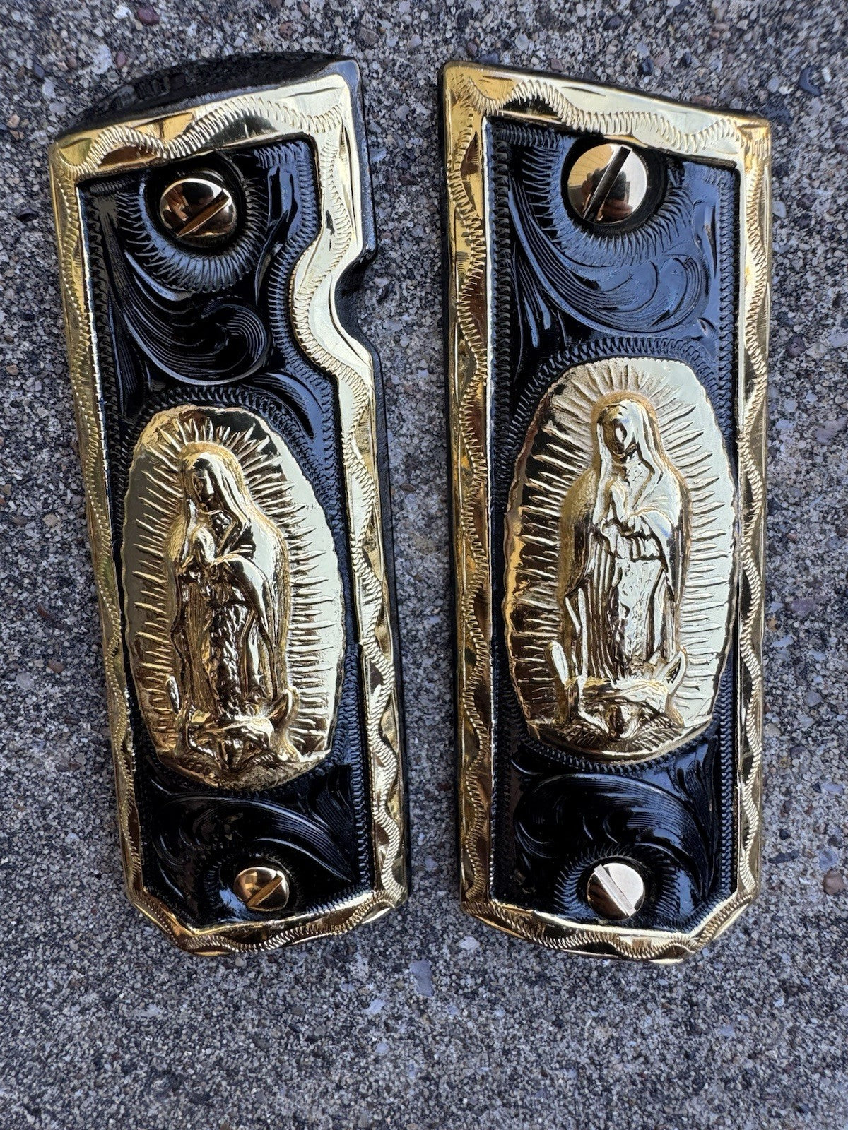1911 45 38 Super Full Size Virgen De Guadalupe Gold Gun Grip Cachas & 24K Screws