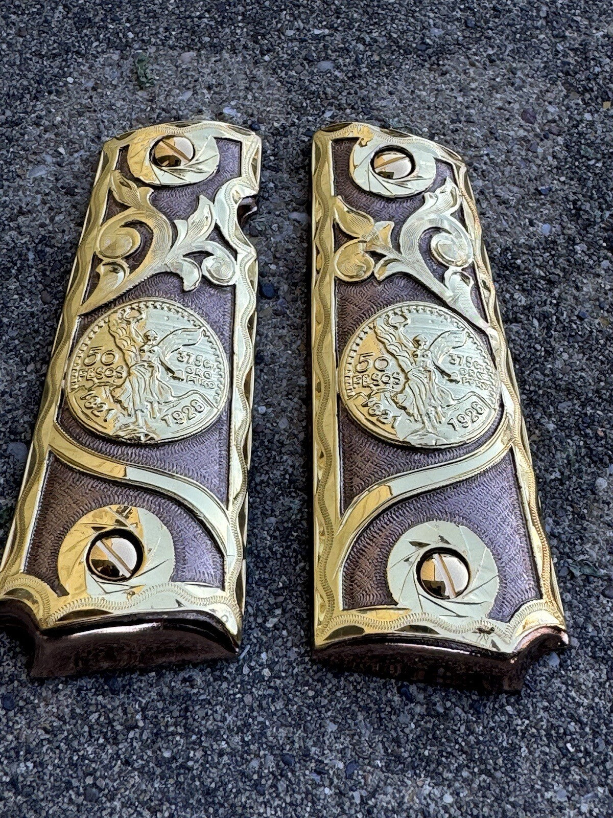 1911 45 38 Super Full Size Centenario Rose Gold Gun Grip Cachas & 24K Screws