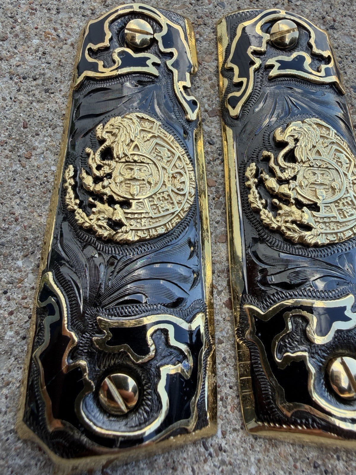 1911 45 38 Super Full Size Azteca Gold Gun Pistol Grip Cachas & 24K Screws