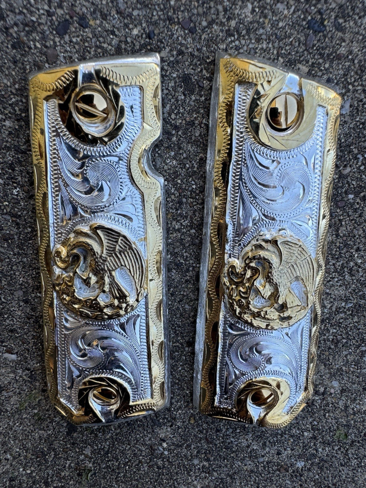 1911 45 38 Super Full Size Aguila Gold Gun Pistol Grip Cachas & 24K Screws