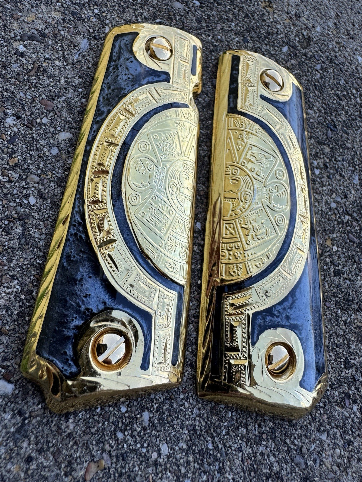 1911 45 38 Super Full Size Azteca Gold Gun Pistol Grip Cachas & 24K Screws