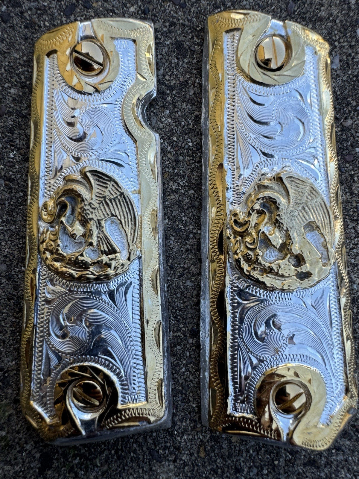 1911 45 38 Super Full Size Aguila Gold Gun Pistol Grip Cachas & 24K Screws