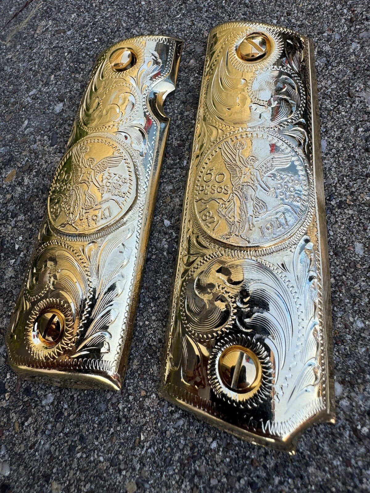 1911 45 38 Super Full Size Centenario Gold Gun Pistol Grip Cachas & 24K Screws