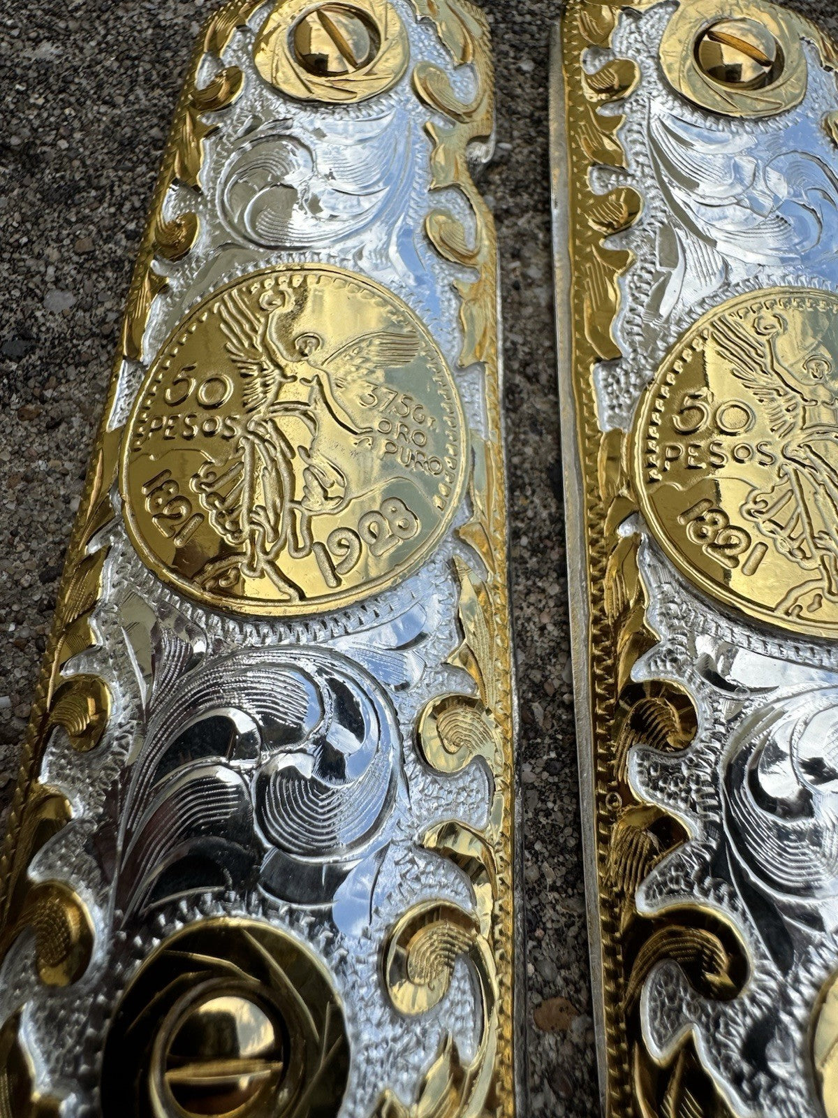 1911 45 38 Super Full Size Centenario Gold Gun Pistol Grip Cachas & 24K Screws