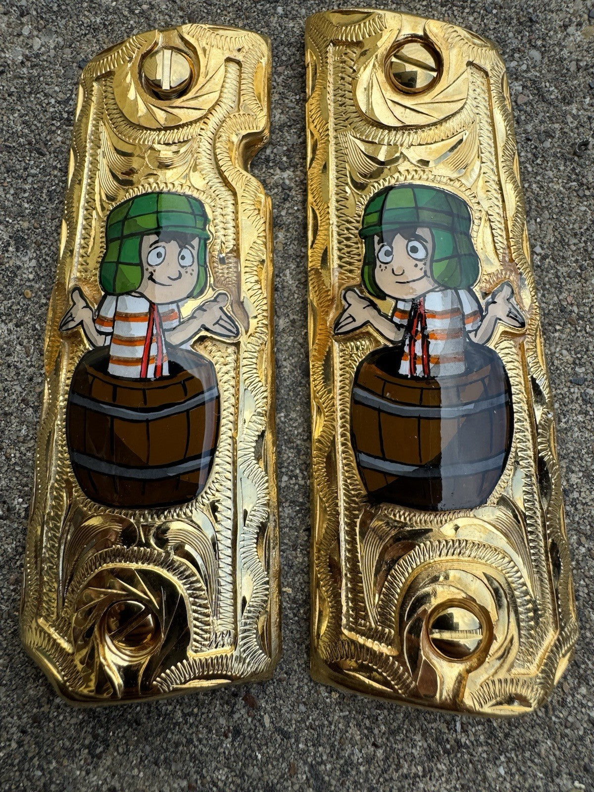 1911 45 38 Super Full Size El Chavo Gold Gun Pistol Grip Cachas & 24K Screws