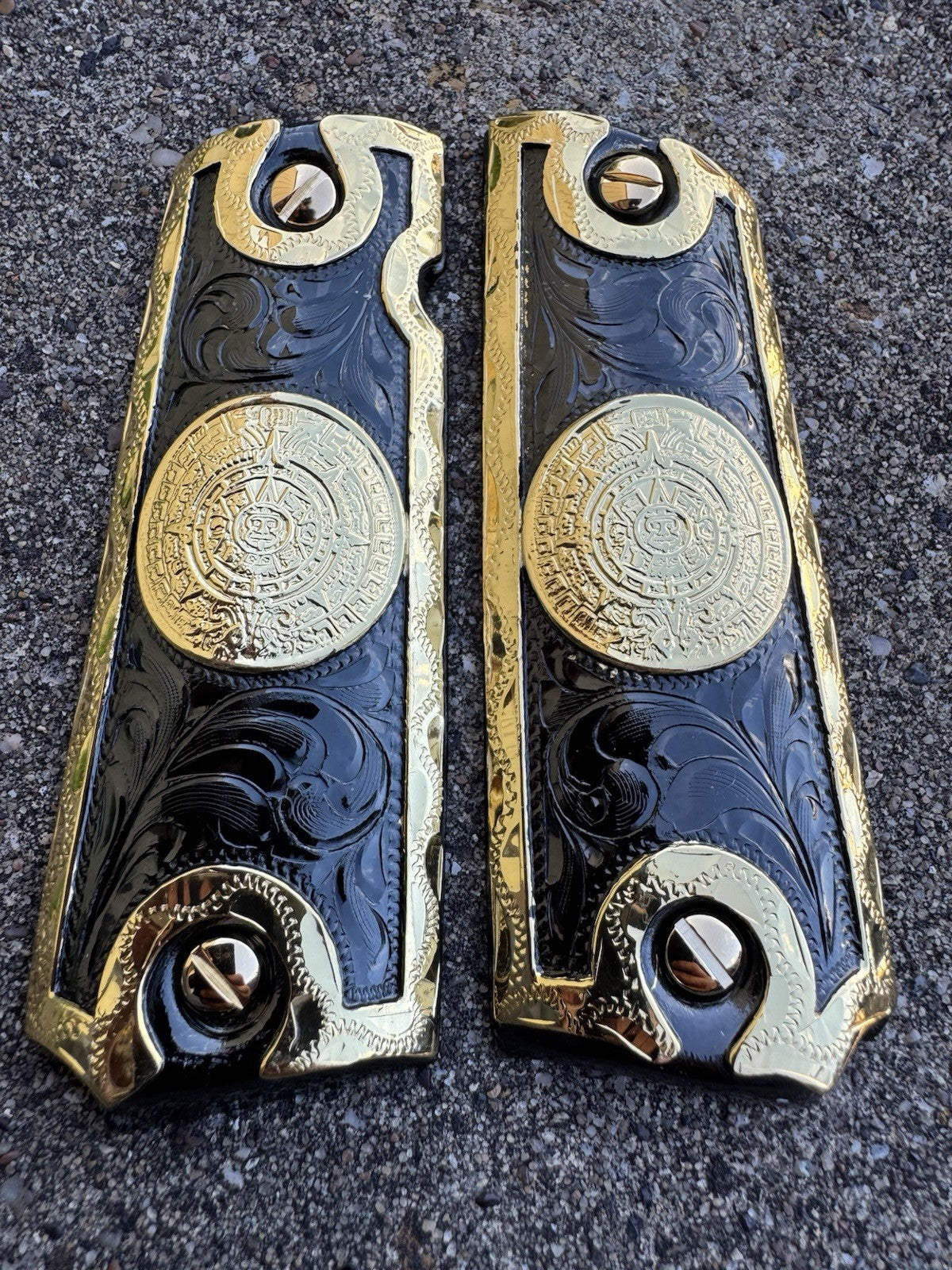1911 45 38 Super Full Size Azteca Gold Gun Pistol Grip Cachas & 24K Screws
