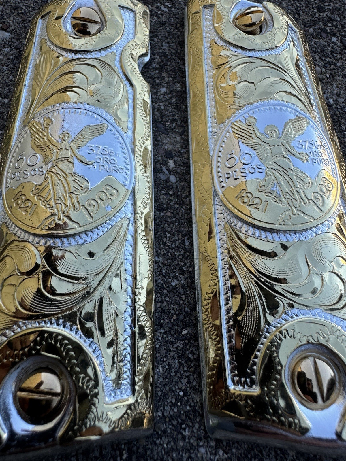 1911 45 38 Super Full Size Centenario Gold Gun Pistol Grip Cachas & 24K Screws