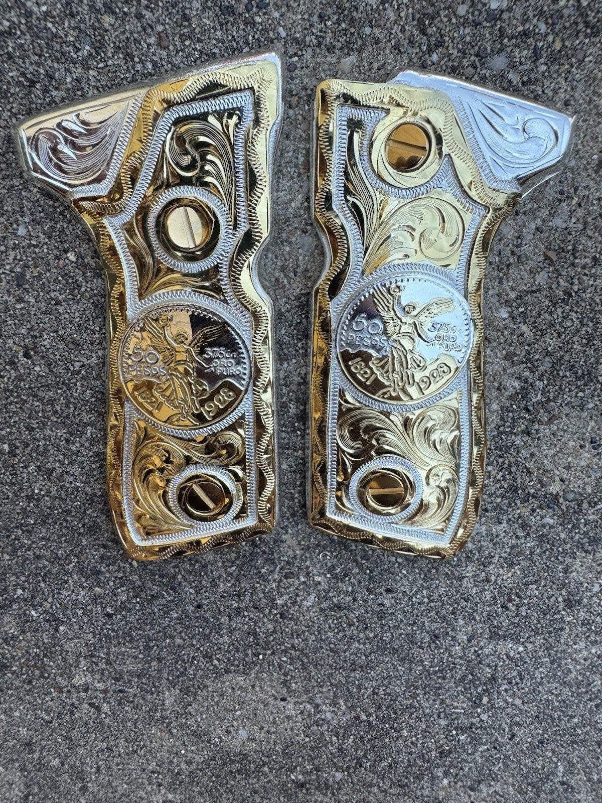 Beretta 92FS Cachas Centenario Gold Plated Pistol Custom Grips & Gold Screws