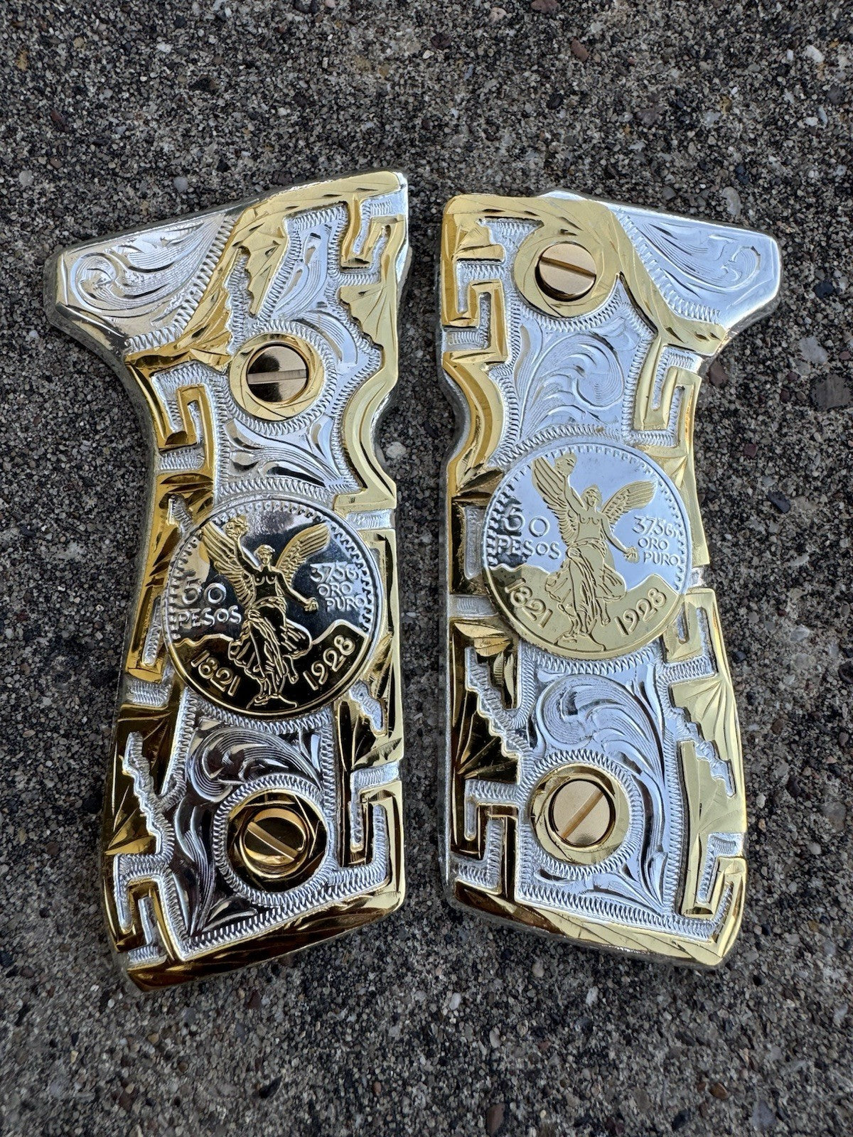 Beretta 92FS Cachas Centenario Gold Plated Pistol Custom Grips & Gold Screws