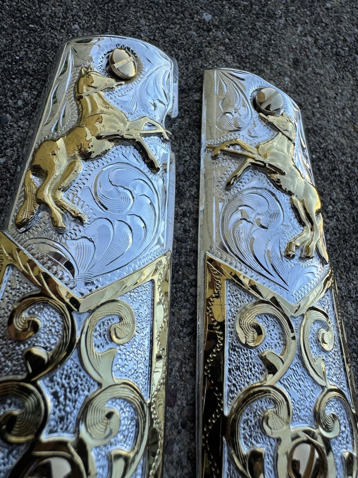 1911 45 38 Super Full Size Colt Horse Gold Gun Pistol Grip Cachas & 24K Screws