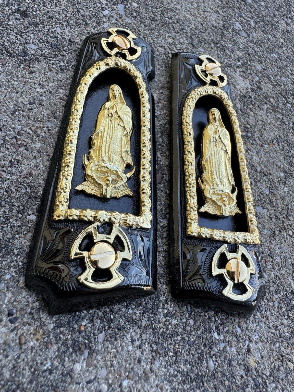 1911 45 38 Super Full Size Virgen De Guadalupe Gold Gun Grip Cachas & 24K Screws