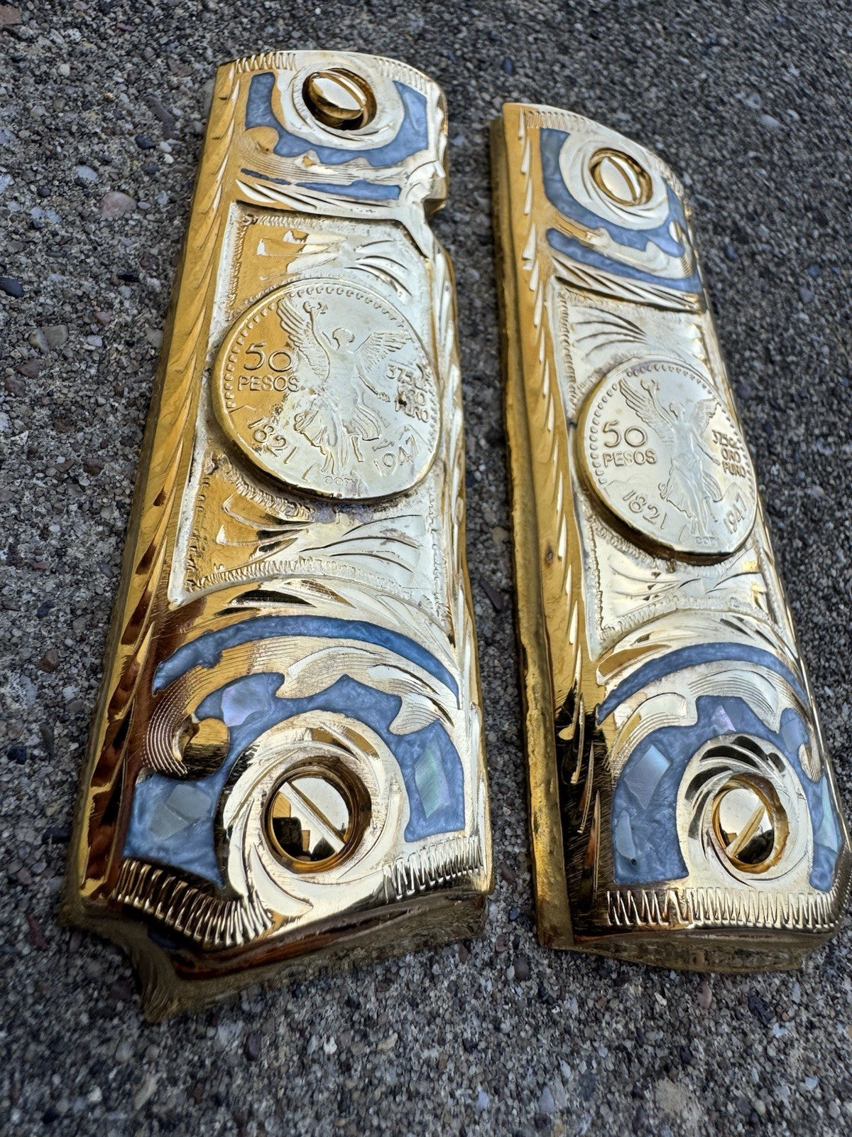 1911 45 38 Super Full Size Centenario Gold Gun Pistol Grip Cachas & 24K Screws