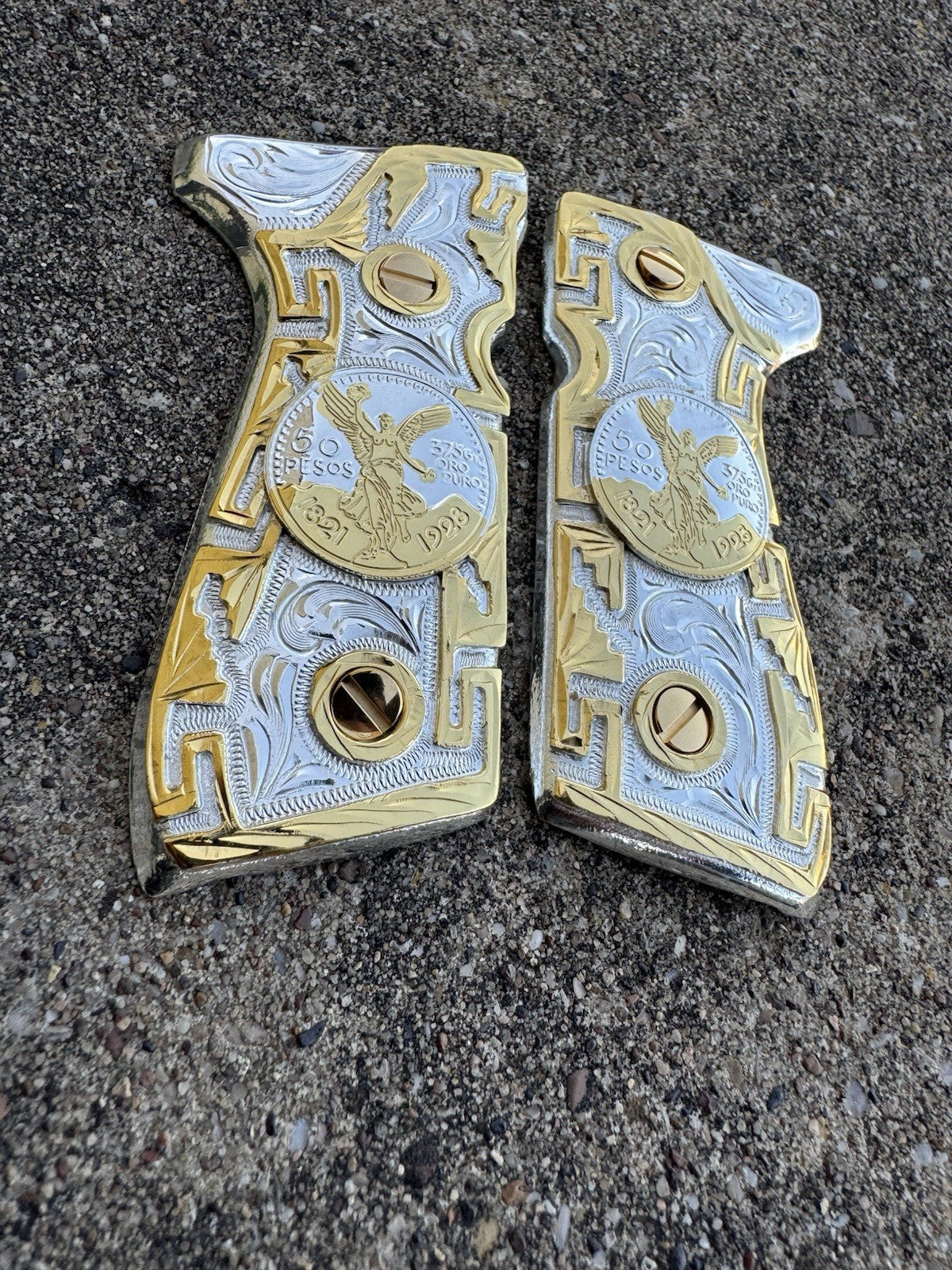 Beretta 92FS Cachas Centenario Gold Plated Pistol Custom Grips & Gold Screws