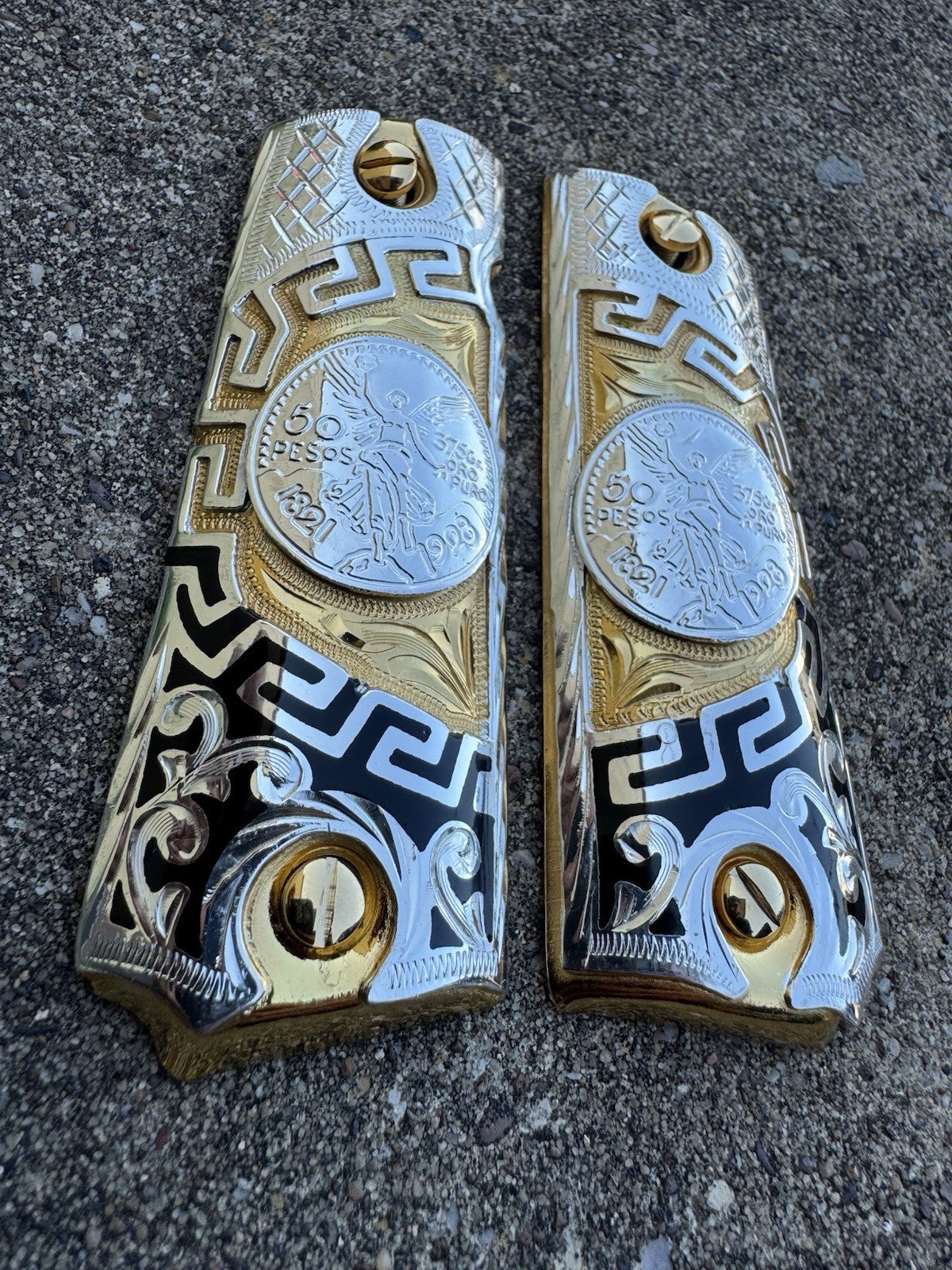 1911 45 38 Super Centenario Full Size Gold Gun Pistol Grip Cachas & 24K Screws