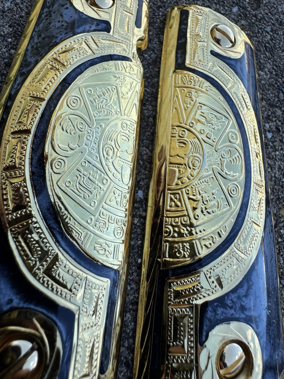 1911 45 38 Super Full Size Azteca Gold Gun Pistol Grip Cachas & 24K Screws