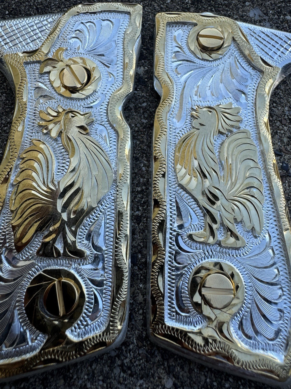 Beretta 92FS Cachas Gallo Gold Plated Pistol Custom Grips & Gold Screws