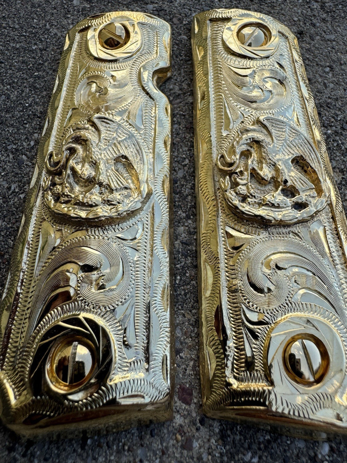 1911 45 38 Super Full Size Aguila Gold Gun Pistol Grips Cachas & 24K Screws