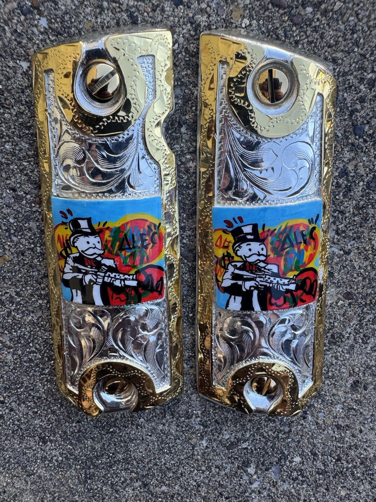 1911 45 38 Super Full Size Monopoly Gold Gun Pistol Grip Cachas & 24K Screws