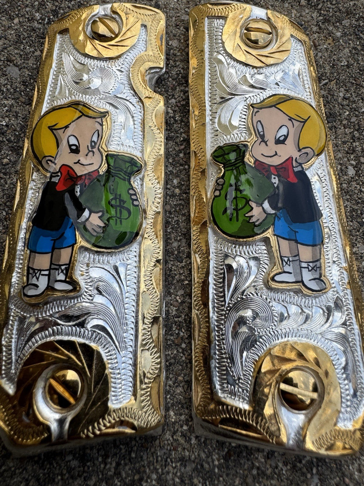 1911 45 38 Super Full Size Richie Rich Gold Gun Pistol Grip Cachas & 24K Screws