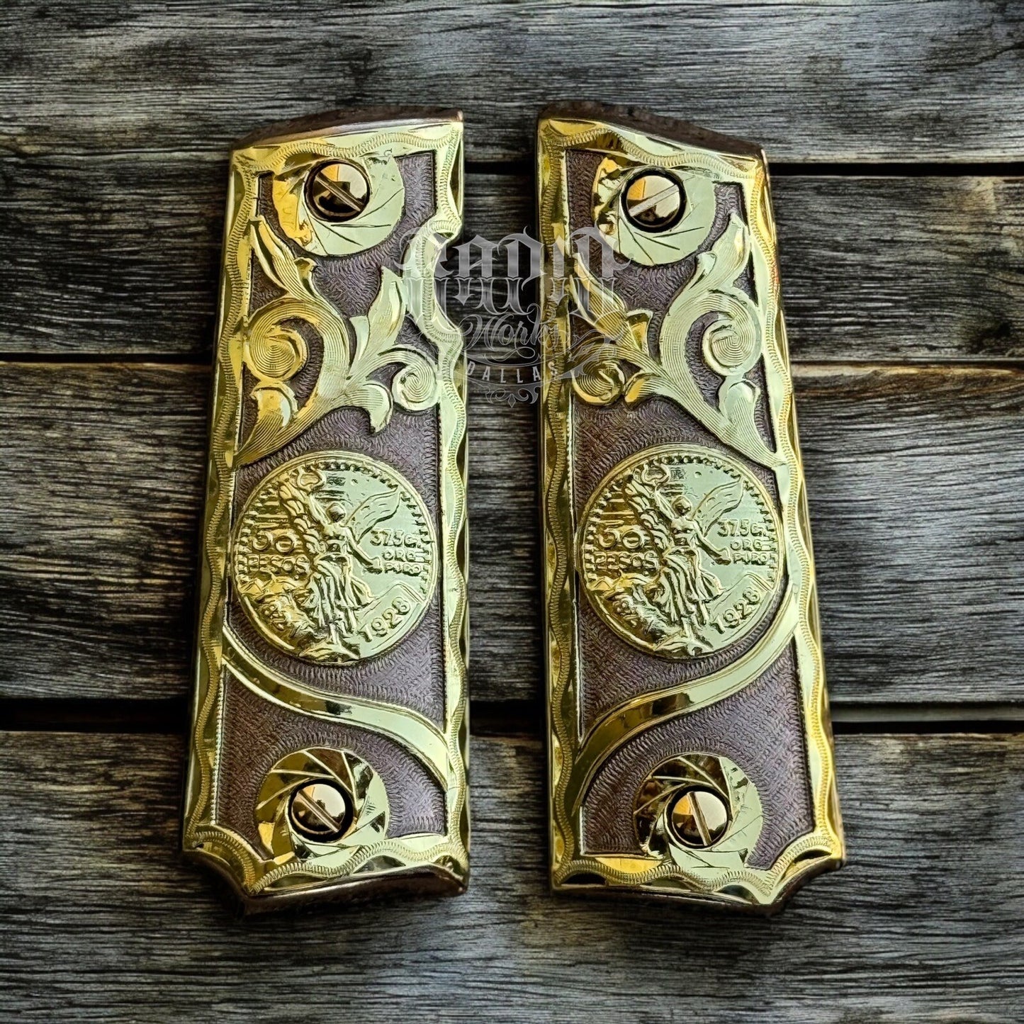 1911 45 38 Super Full Size Centenario Rose Gold Gun Grip Cachas & 24K Screws