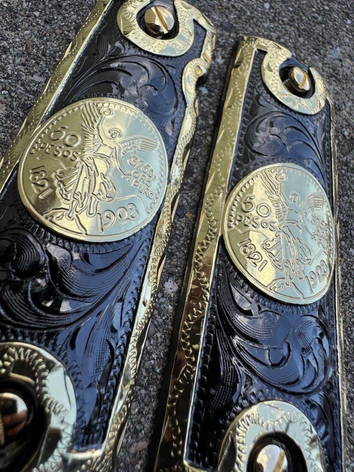 1911 45 38 Super Full Size Centenario Gold Gun Pistol Grip Cachas & 24K Screws