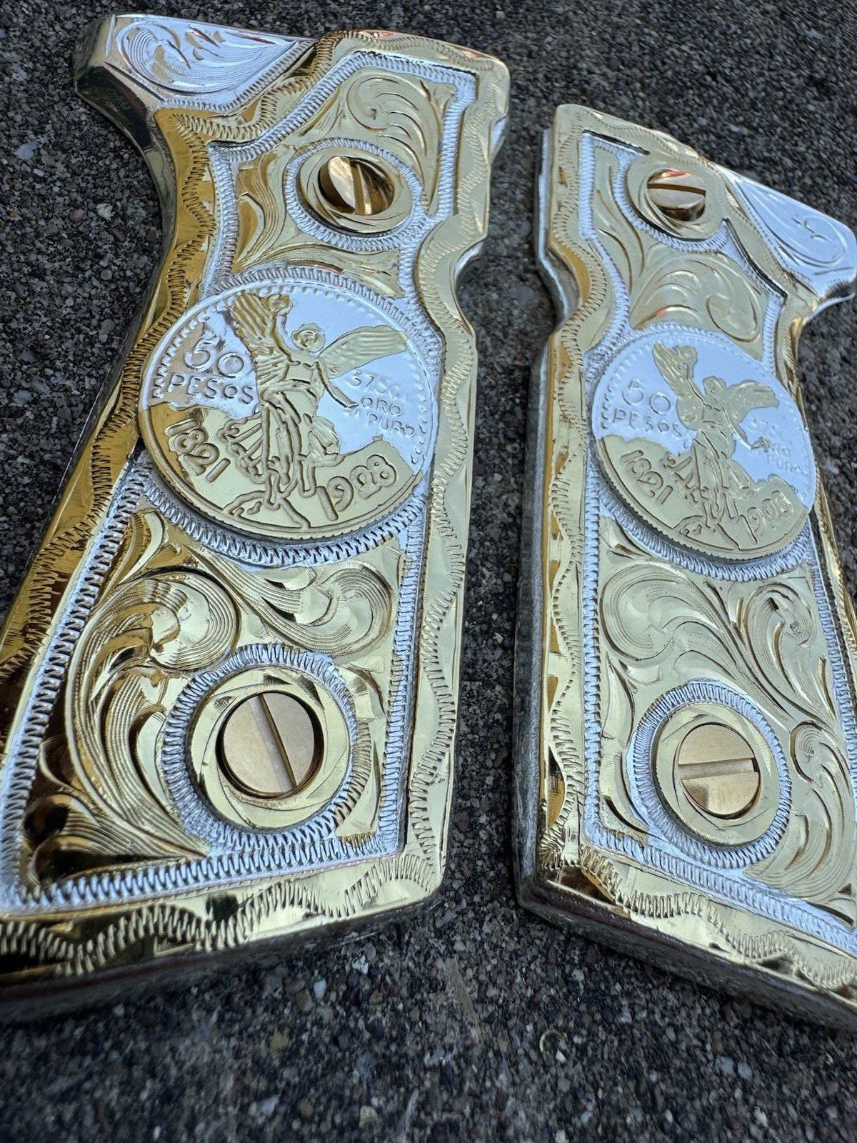 Beretta 92FS Cachas Centenario Gold Plated Pistol Custom Grips & Gold Screws