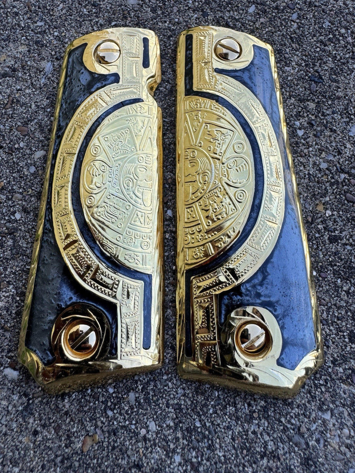 1911 45 38 Super Full Size Azteca Gold Gun Pistol Grip Cachas & 24K Screws