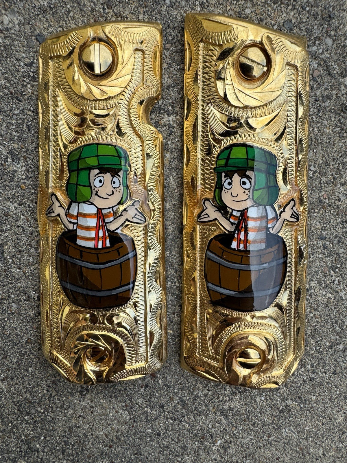 1911 45 38 Super Full Size El Chavo Gold Gun Pistol Grip Cachas & 24K Screws