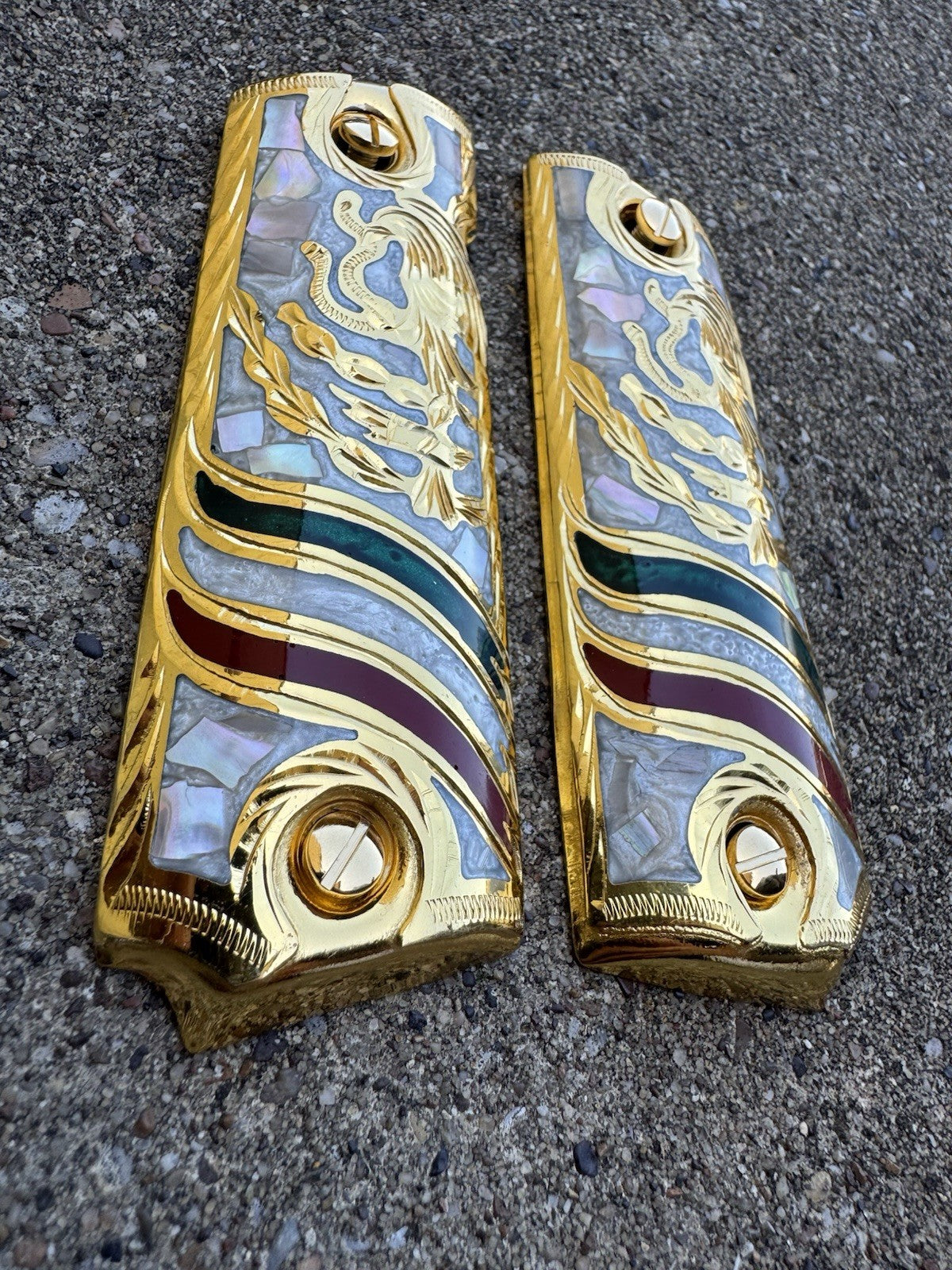 1911 45 38 Super Full Size Aguila Gold Gun Pistol Grip Cachas & 24K Screws