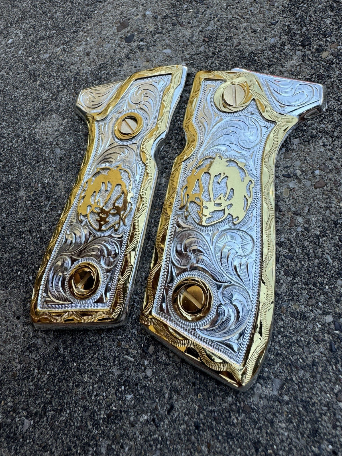 Beretta 92FS Cachas Chucky Gold Plated Pistol Custom Grips & Gold Screws