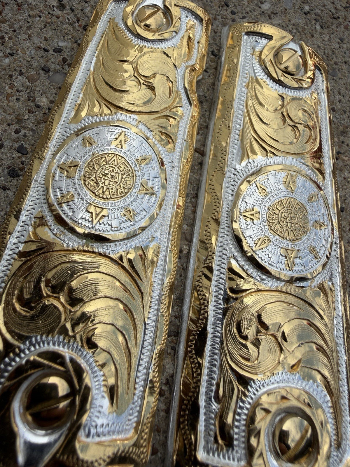 1911 45 38 Super Full Size Aztec Gold Gun Pistol Grip Cachas & 24K Screws
