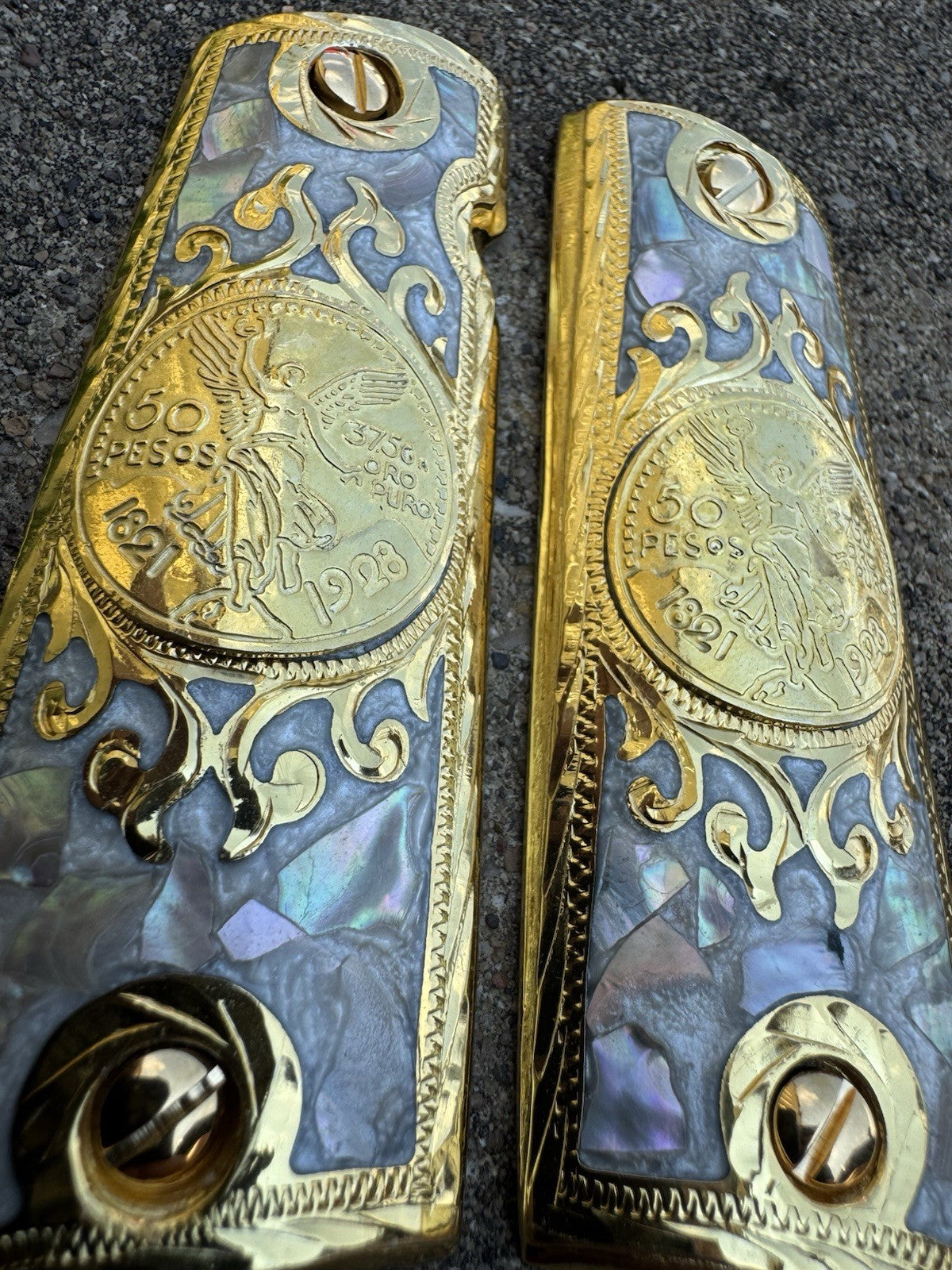 1911 45 38 Super Centenario Full Size Gold Gun Pistol Grip Cachas & 24K Screws