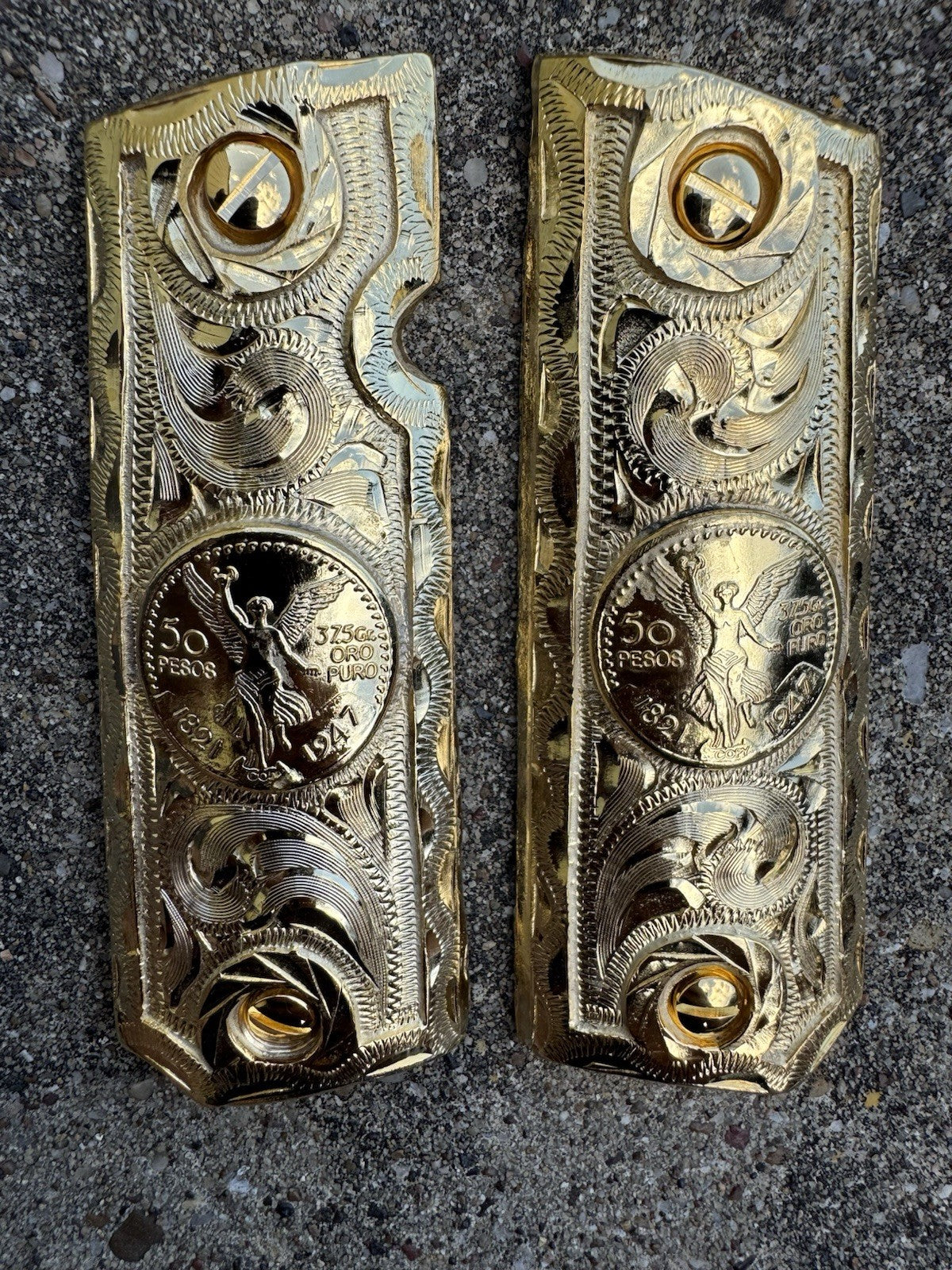 1911 45 38 Super Full Size Centenario Gold Gun Pistol Grip Cachas & 24K Screws
