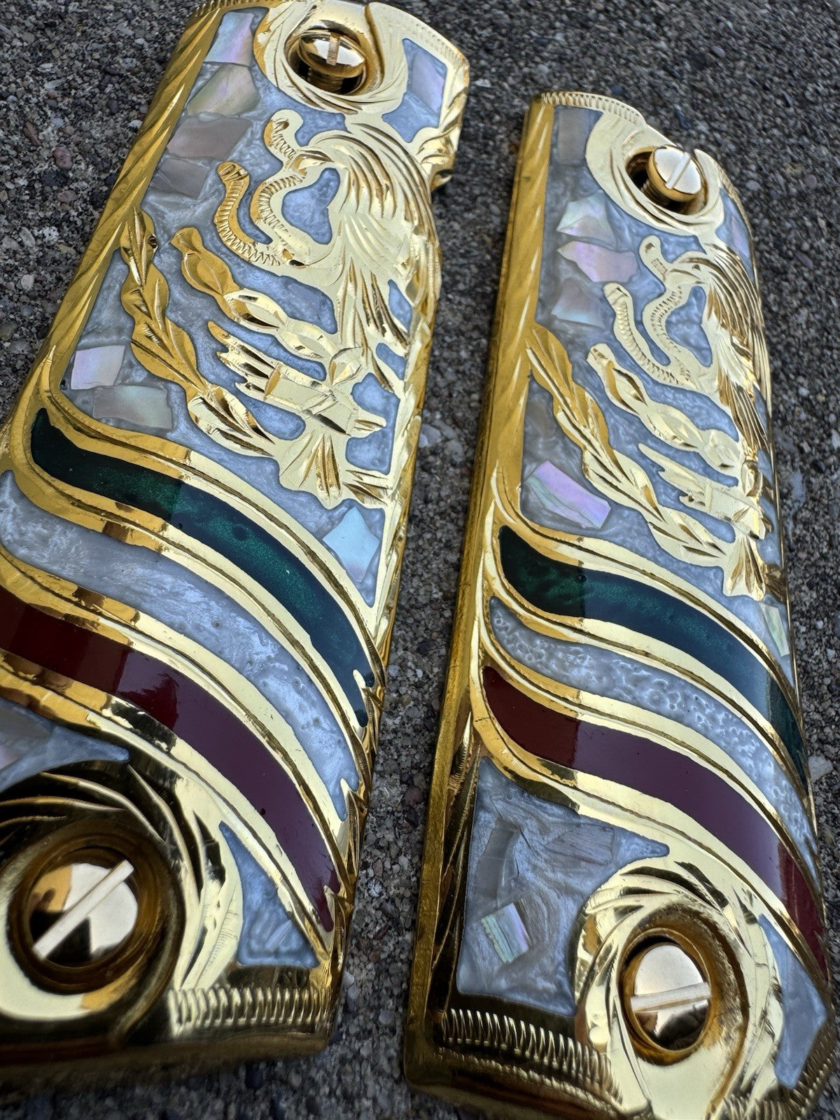 1911 45 38 Super Full Size Aguila Gold Gun Pistol Grip Cachas & 24K Screws