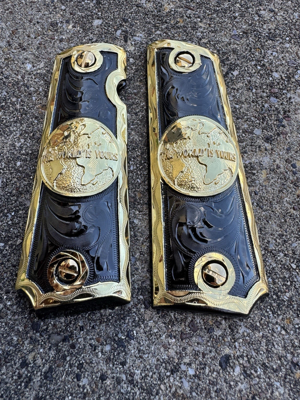 1911 45 38 Super Full Size World Is Yours Gold Gun Pistol Grip Cachas &24K Screw