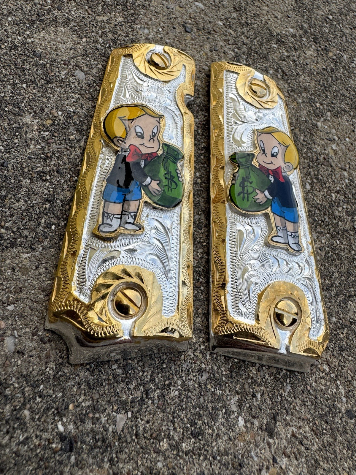 1911 45 38 Super Full Size Richie Rich Gold Gun Pistol Grip Cachas & 24K Screws