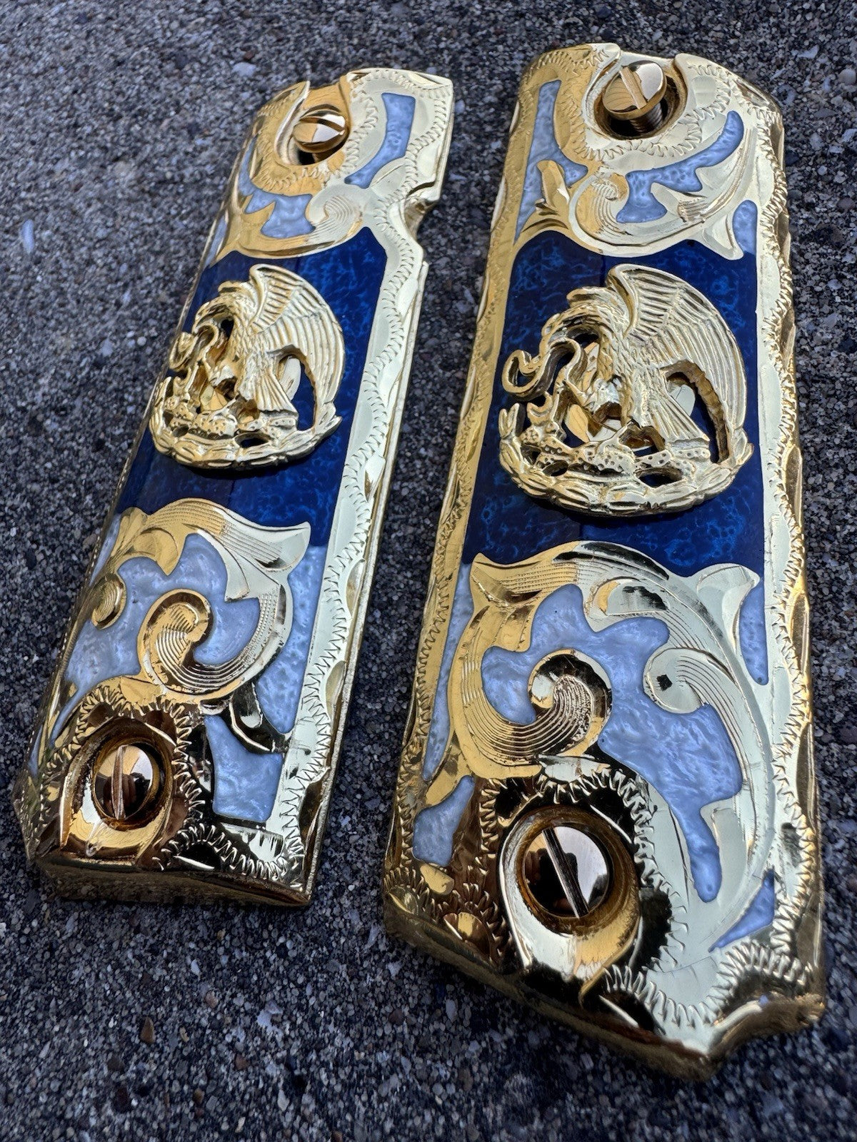 1911 45 38 Super Full Size Aguila Gold Gun Pistol Grip Cachas & 24K Screws