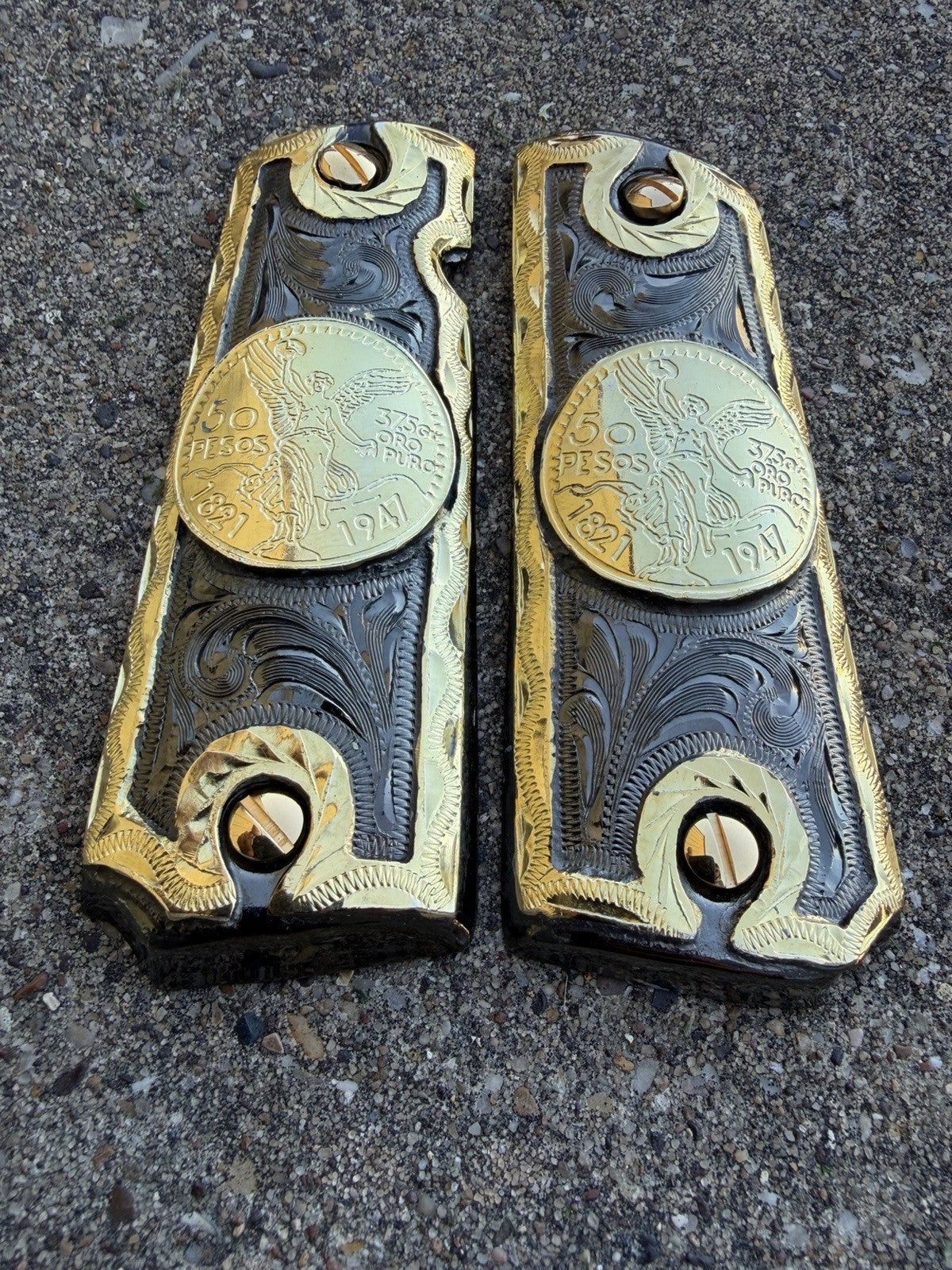 1911 45 38 Super Full Size Centenario Gold Gun Pistol Grip Cachas & 24K Screws