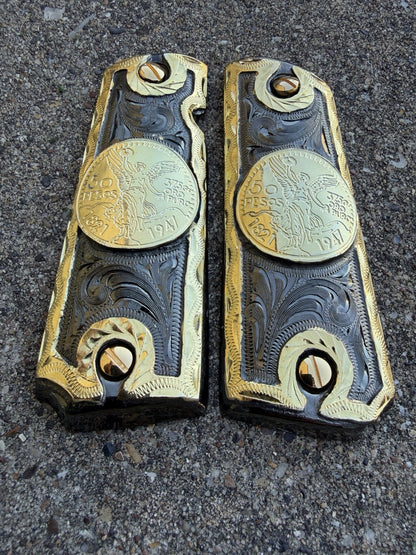 1911 45 38 Super Full Size Centenario Gold Gun Pistol Grip Cachas & 24K Screws