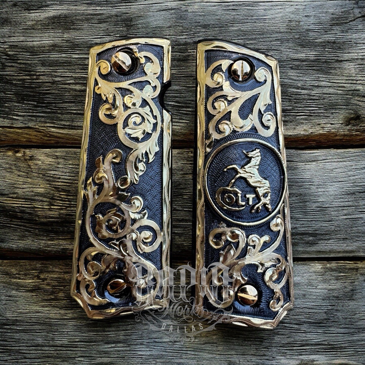 1911 45 38 Super Full Size Colt Horse Gold Gun Pistol Grip Cachas & 24K Screws