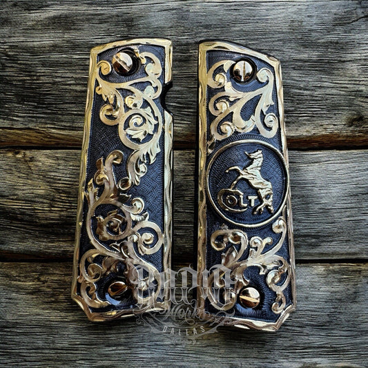 1911 45 38 Super Full Size Colt Horse Gold Gun Pistol Grip Cachas & 24K Screws