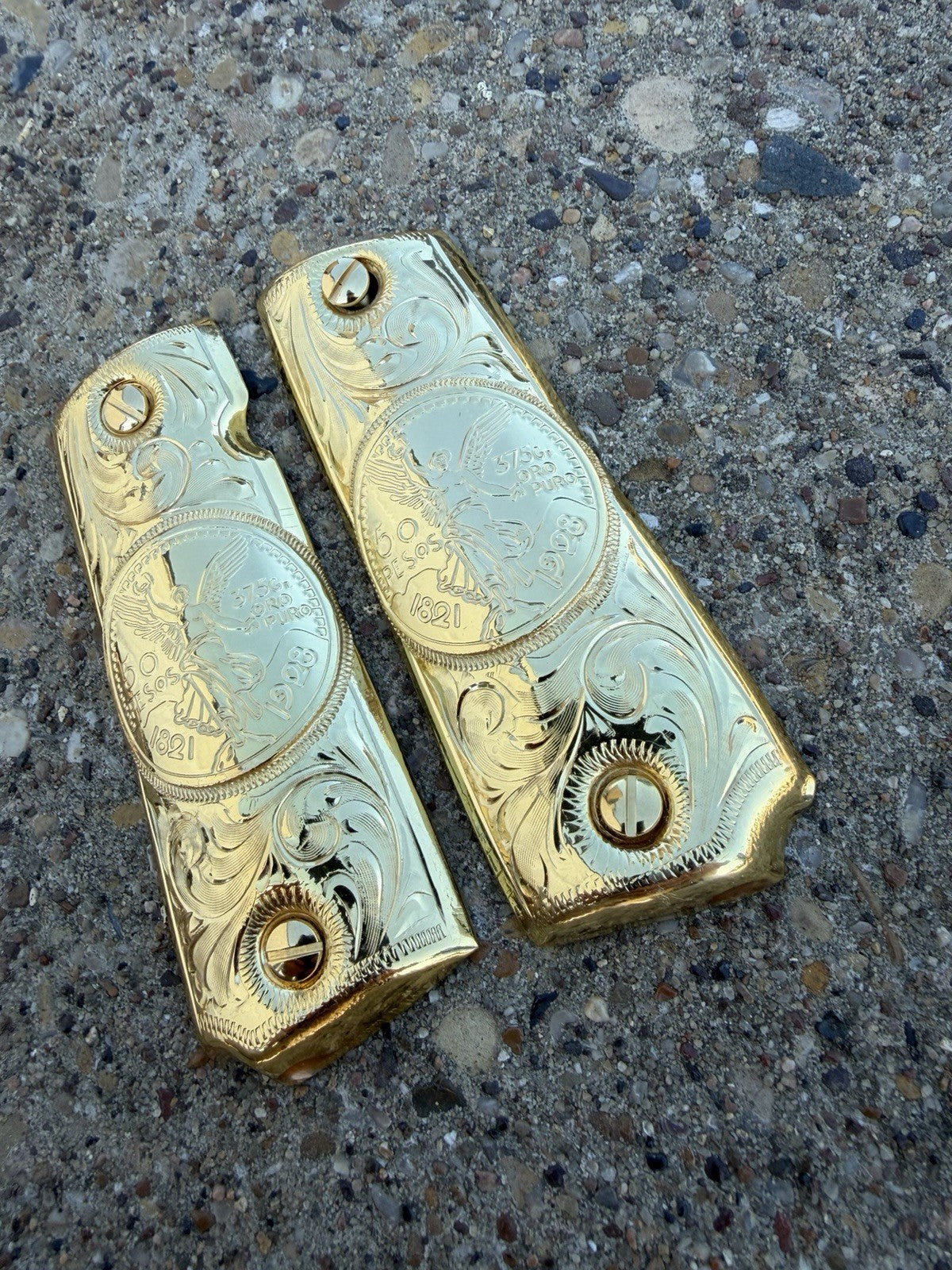 1911 45 38 Super Full Size Centenario Gold Gun Pistol Grip Cachas & 24K Screws