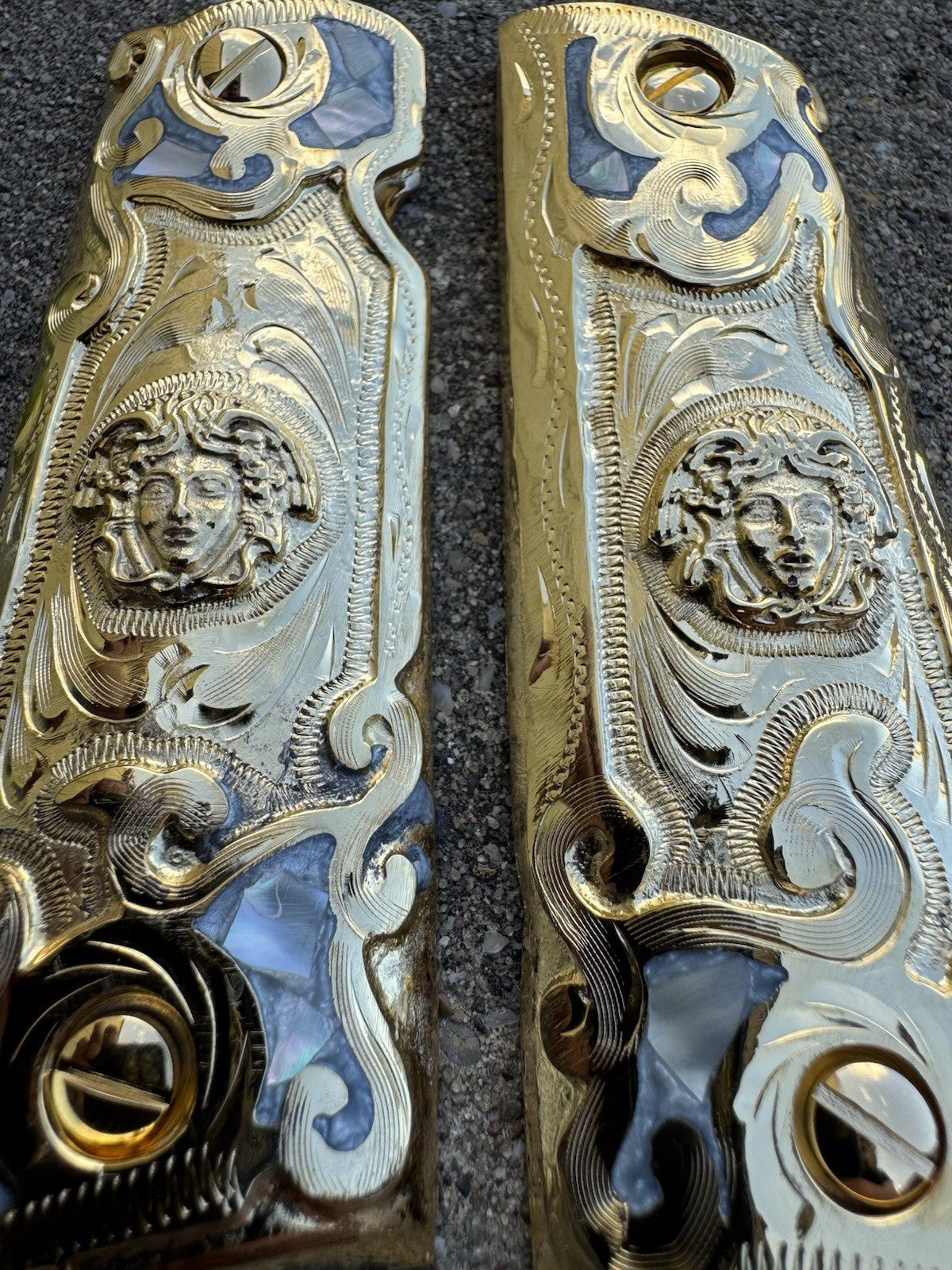 1911 45 38 Super Full Size Versace Gold Gun Pistol Grips Cachas & 24K Screws