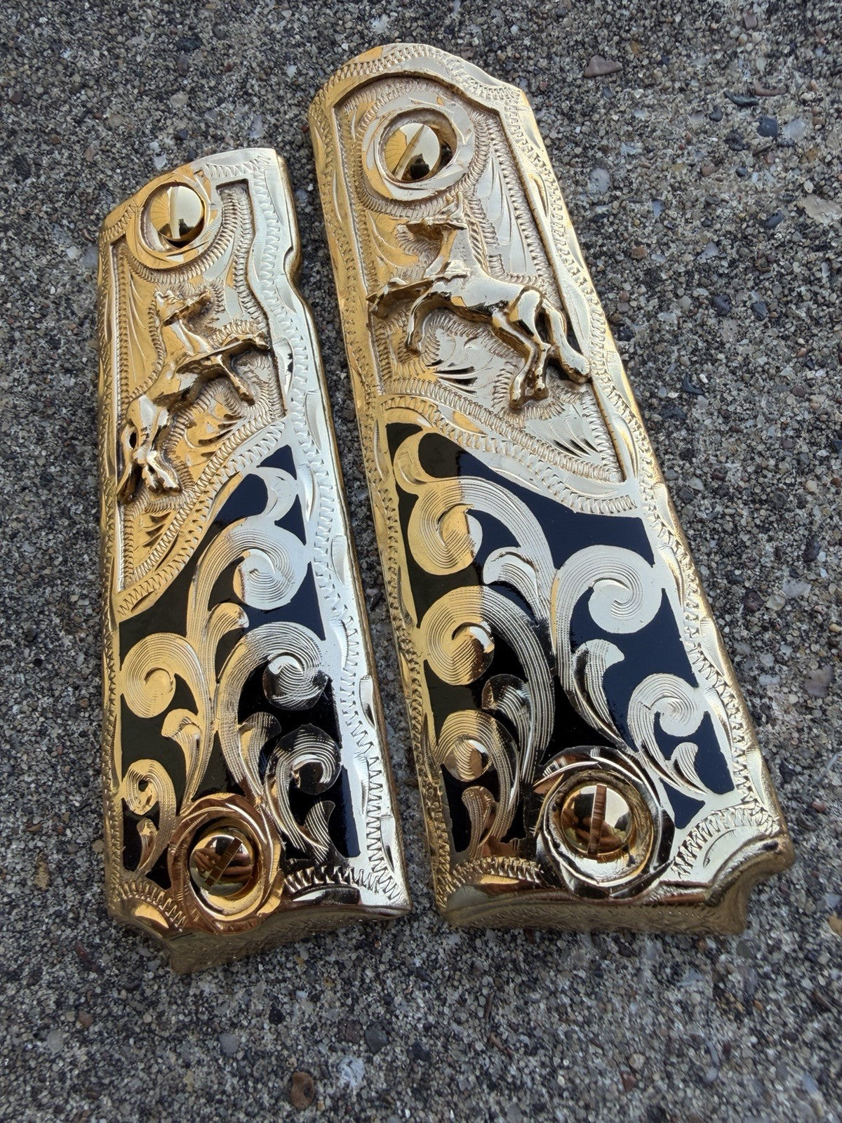 1911 45 38 Super Full Size Horse Gold Gun Pistol Grip Cachas & 24K Screws