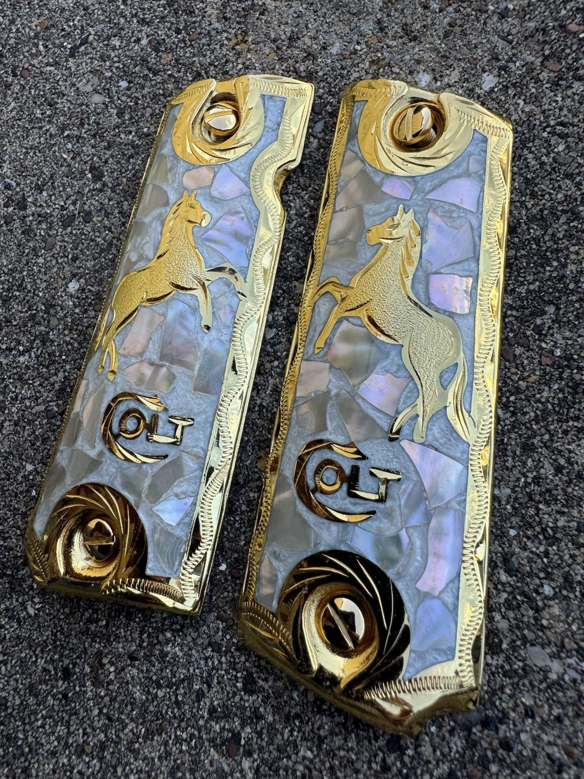 1911 45 38 Super Full Size Colt Horse Gold Gun Pistol Grip Cachas & 24K Screws