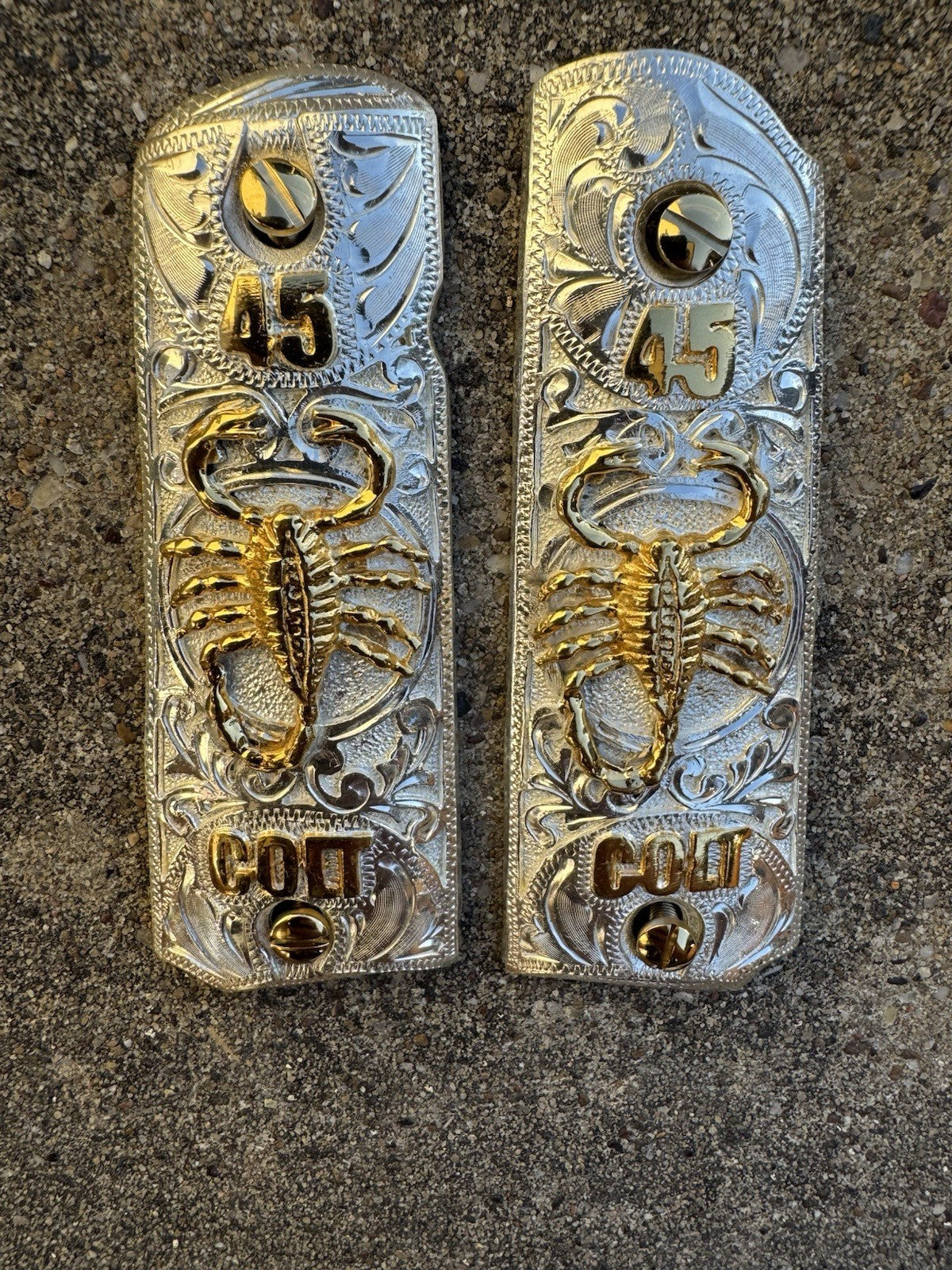 1911 45 38 Super Full Size Scorpion Gold Gun Pistol Grip Cachas & 24K Screws