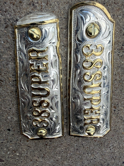 1911 45 38 Super Full Size Gold Gun Pistol Grip Cachas Chapeado & 24K Screws